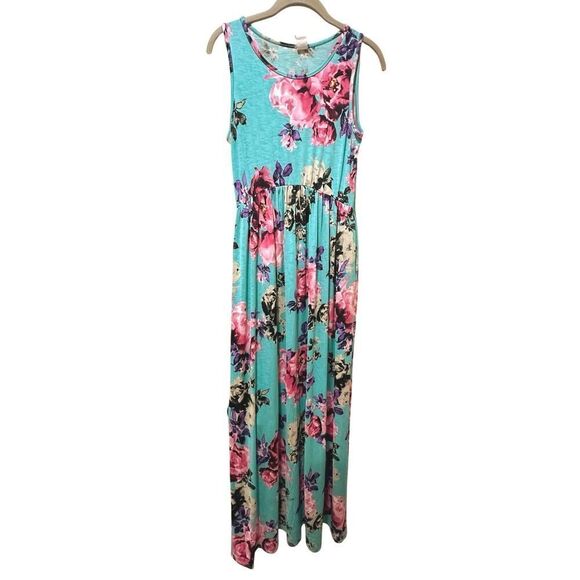 VINTAGE 90’s USA Made Floral Sleeveless Maxi Dress Medium BOHO Fairy Tropical - Picture 3 of 16